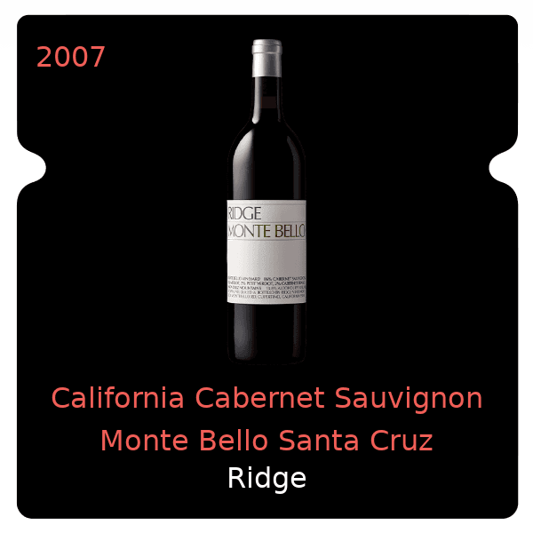 Ridge California Cabernet Sauvignon Monte Bello Santa Cruz Mountains 2007
